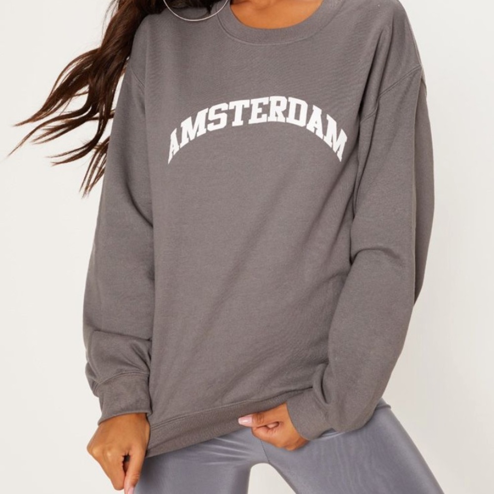 Charcoal Amsterdam Slogan Oversized Sweater